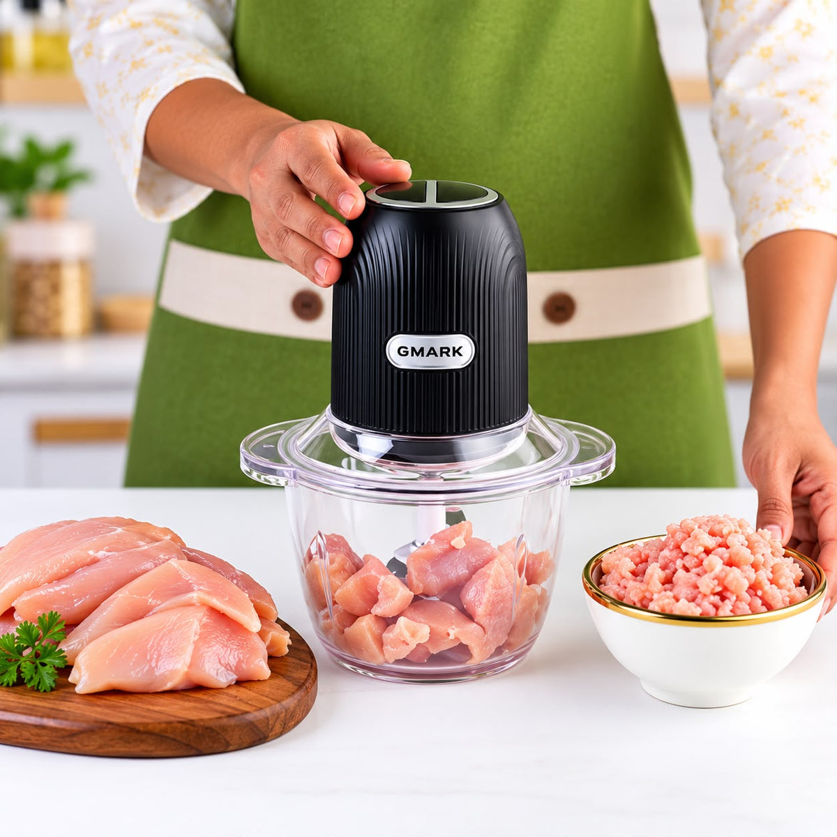 Brewine Electric Chopper & Garlic Peeler – 1.2L Plastic Bowl, 350W, Dual Speed with 1 Year Warranty