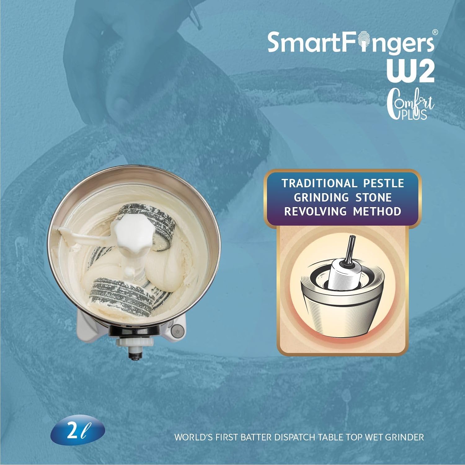 2 Liter-White/SmartFingers Comfort Plus Table Top Magic Wet Grinder 230V 50hz (WITHOUT ATTACHMENT)