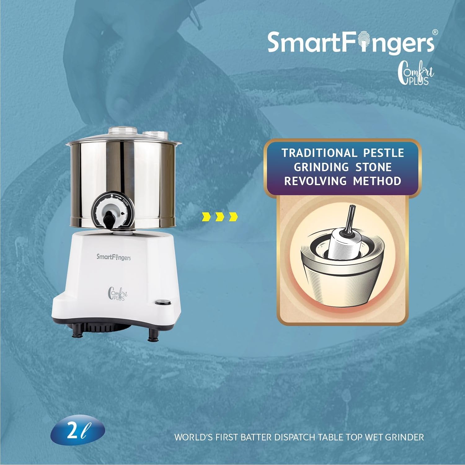 2 Liter-White/SmartFingers Comfort Plus Table Top Magic Wet Grinder 230V 50hz (WITHOUT ATTACHMENT)