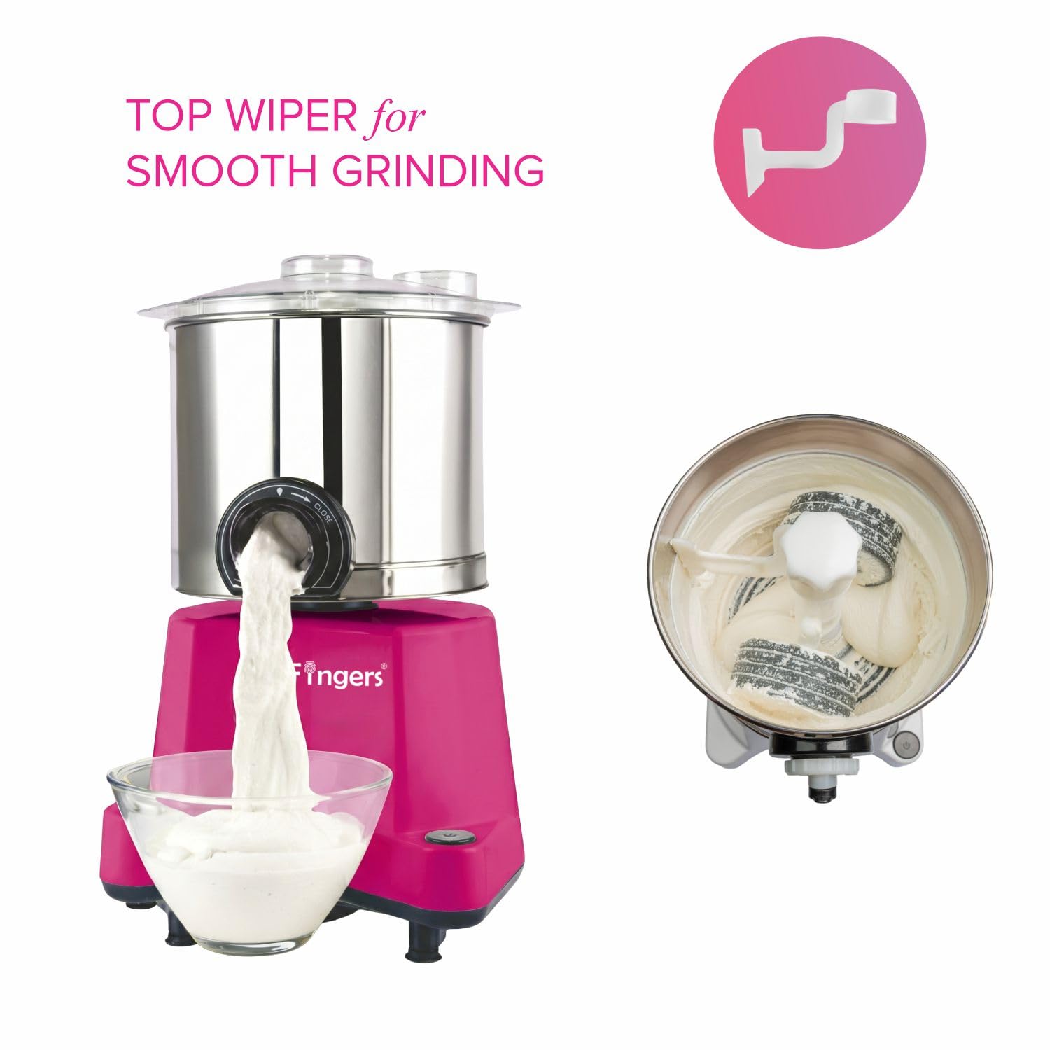 2 Liter-PINK/SmartFingers Comfort Plus Table Top Magic Wet Grinder 230V 50hz- (WITHOUT ATTACHMENT)