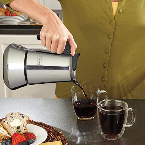 2 Cups Stainless Steel Coffee Maker | Filter Coffee Black Tea Pot Compatible with Induction, Gas Stove | Durable Compact BPA Free Espresso Percolator for Home, Kitchen and Travel (Silver)- Atlasware