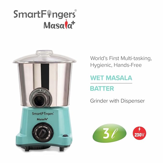3 Liter-GREEN/MASALA PLUS SmartFingers Table Top Masala Wet Grinder 230V 50hz (COCONUT SCRAPPER WITHOUT PLATE + ATTA KNEADER) (Copy)