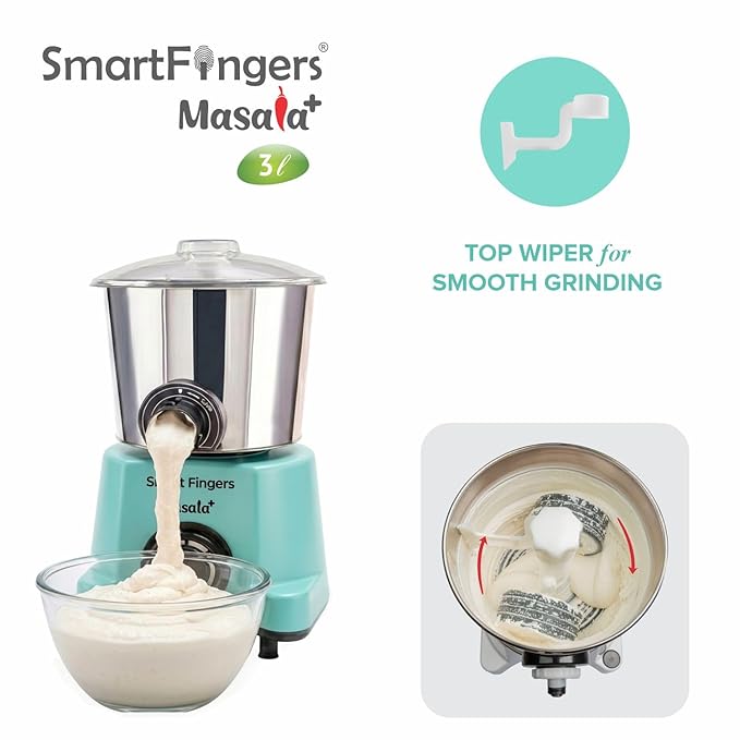 3 Liter-GREEN/MASALA PLUS SmartFingers Table Top Masala Wet Grinder 230V 50hz (COCONUT SCRAPPER WITHOUT PLATE + ATTA KNEADER) (Copy)