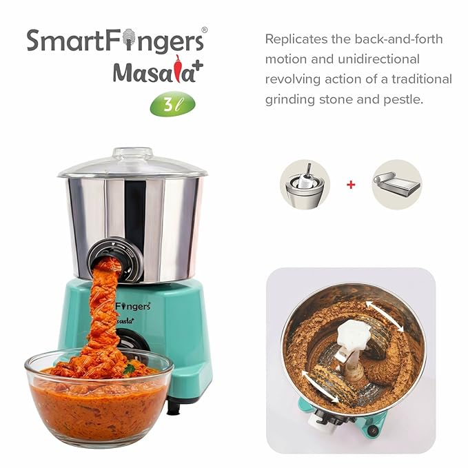 3 Liter-GREEN/MASALA PLUS SmartFingers Table Top Masala Wet Grinder 230V 50hz (COCONUT SCRAPPER WITHOUT PLATE + ATTA KNEADER) (Copy)