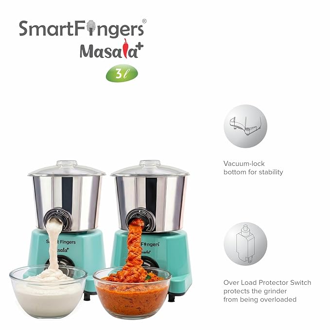 3 Liter-GREEN/MASALA PLUS SmartFingers Table Top Masala Wet Grinder 230V 50hz (COCONUT SCRAPPER WITHOUT PLATE + ATTA KNEADER) (Copy)