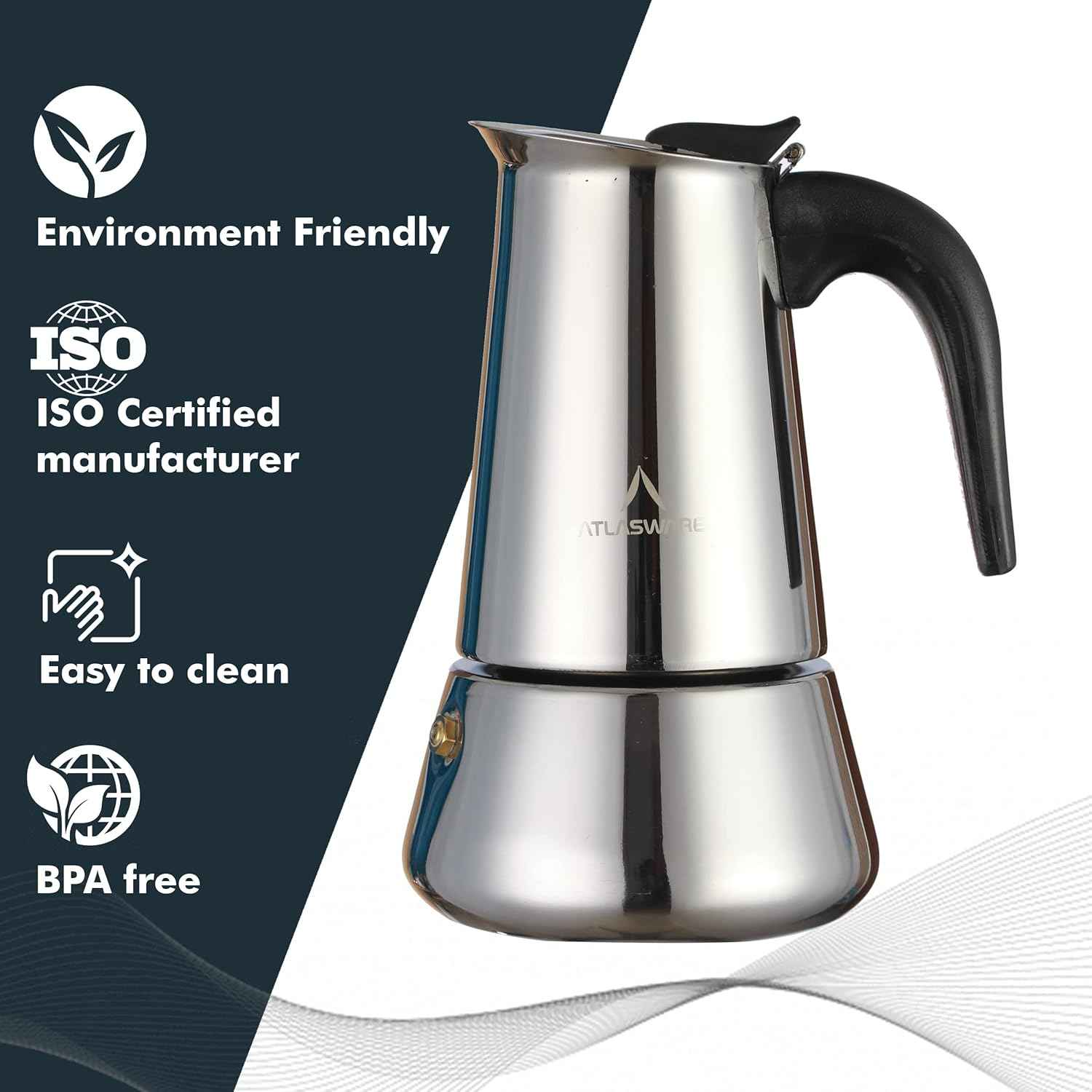 10 Cups Stainless Steel Coffee Maker (Silver) | Filter Coffee Black Tea Pot Compatible with Induction, Gas Stove | Durable Compact BPA Free Espresso Percolator for Home, Kitchen and Travel - Atlasware (Copy) (Copy) (Copy)
