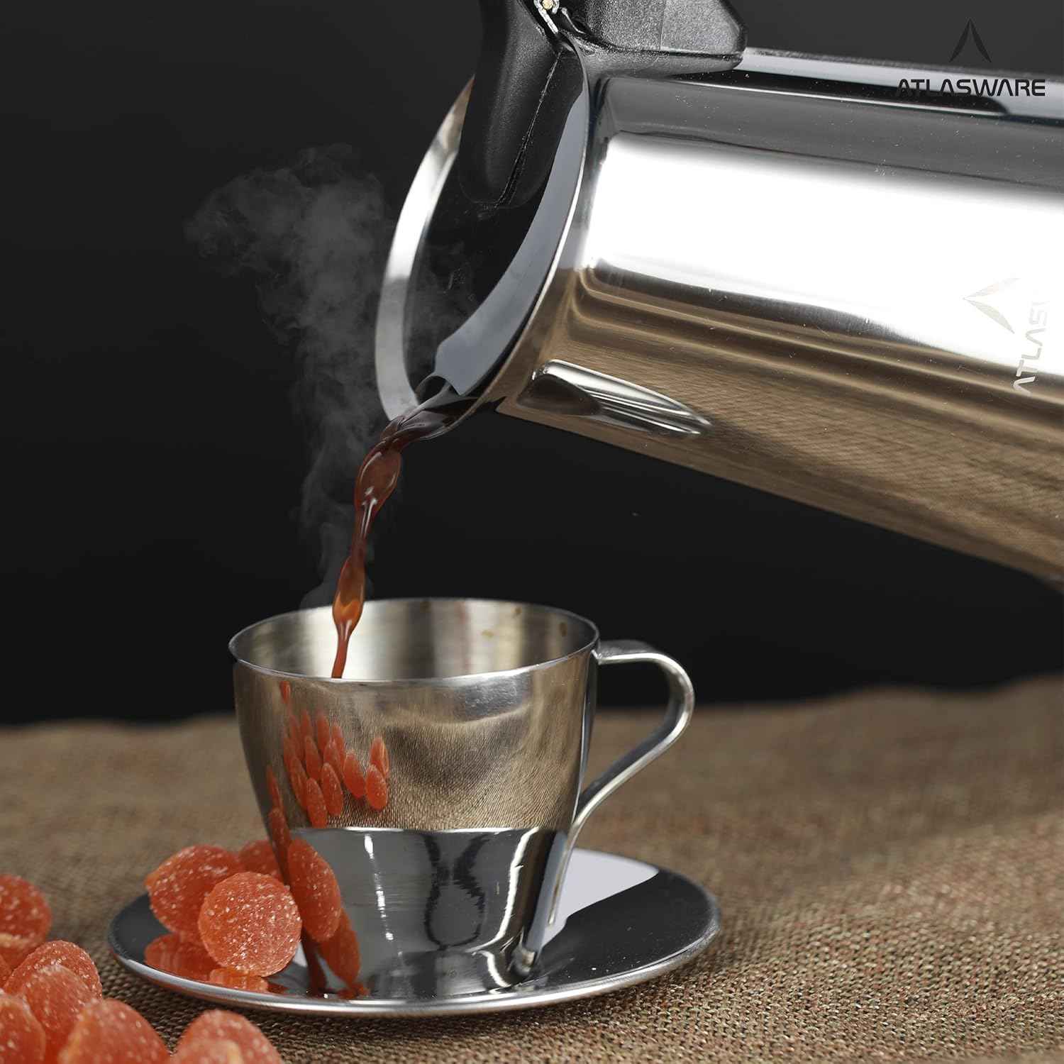 10 Cups Stainless Steel Coffee Maker (Silver) | Filter Coffee Black Tea Pot Compatible with Induction, Gas Stove | Durable Compact BPA Free Espresso Percolator for Home, Kitchen and Travel - Atlasware (Copy) (Copy) (Copy)