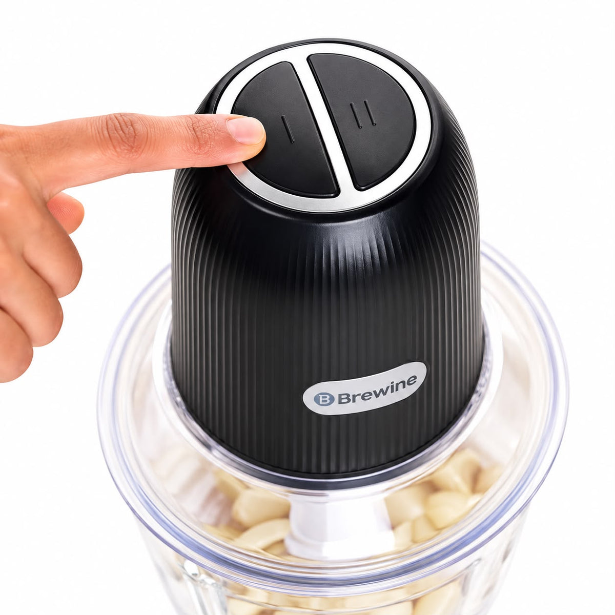 Brewine Electric Chopper & Garlic Peeler – 1.2L Plastic Bowl, 350W, Dual Speed with 1 Year Warranty
