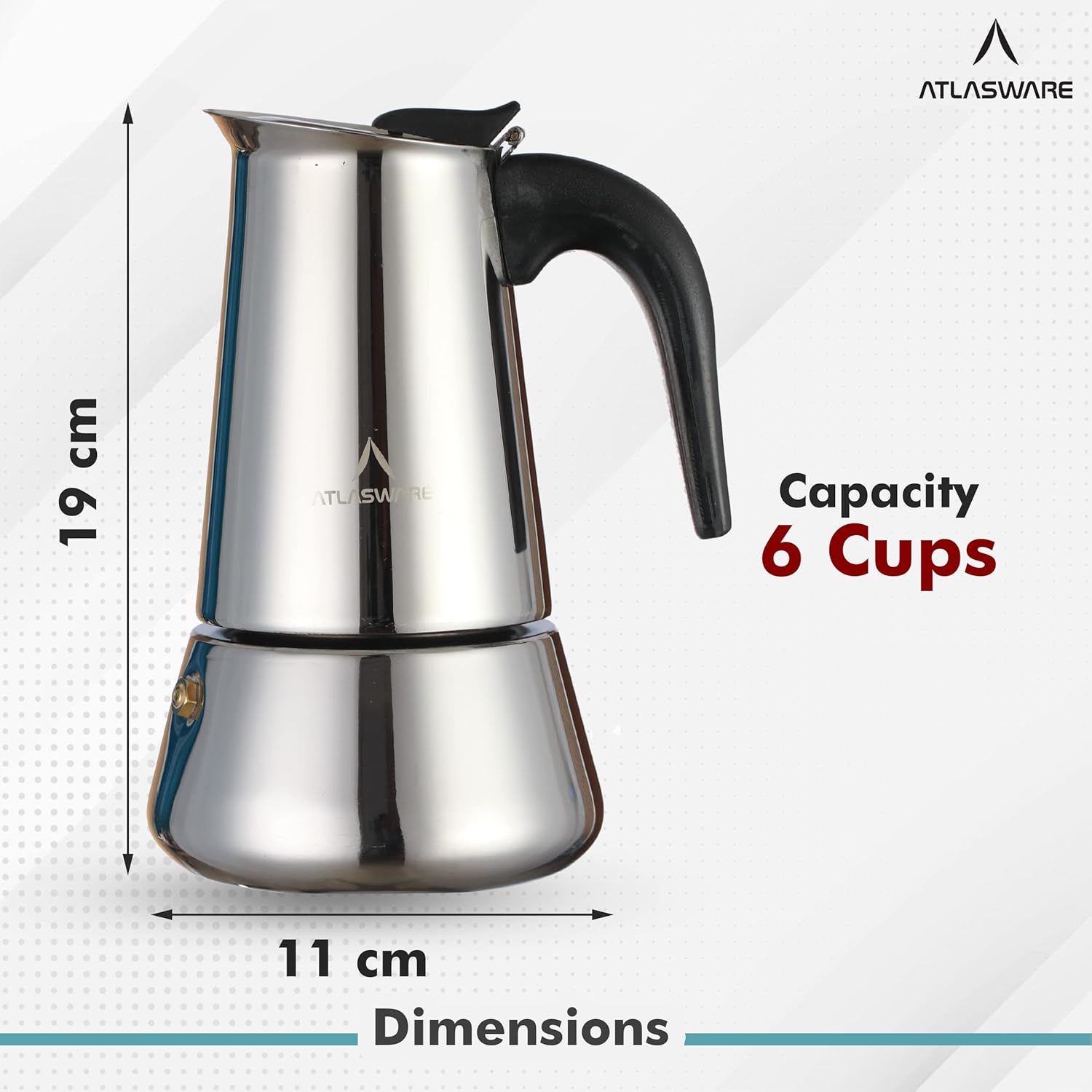 6 Cups Stainless Steel Coffee Maker (Silver) | Filter Coffee Black Tea Pot Compatible with Induction, Gas Stove | Durable Compact BPA Free Espresso Percolator for Home, Kitchen and Travel - Atlasware (Copy) (Copy)