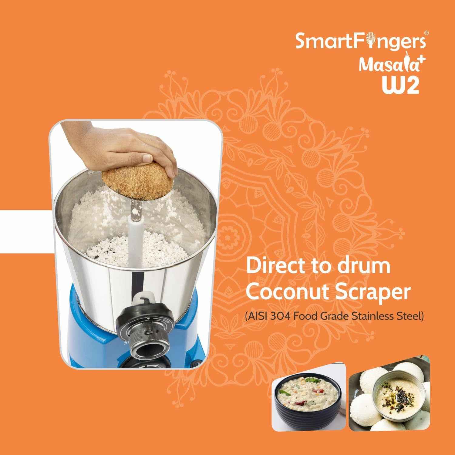 2 Liter-Blue/MASALA PLUS SmartFingers Table Top Masala Wet Grinder 230V 50hz (COCONUT SCRAPPER WITHOUT PLATE + ATTA KNEADER)