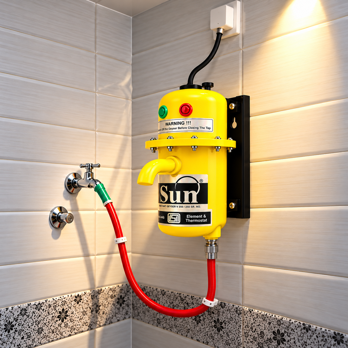 SUN INSTANT WATER HEATER - NON TRIPPER -YELLOW (ORIGINAL)