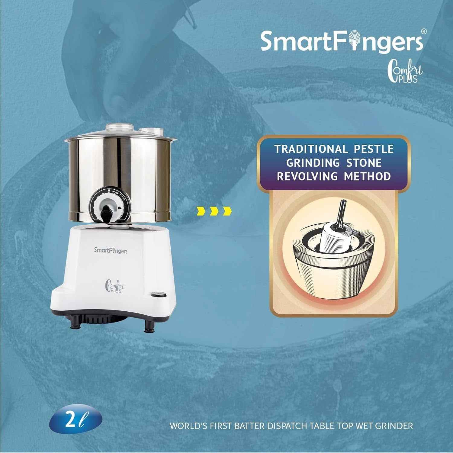 2 Liter-White/SmartFingers Comfort Plus Table Top Magic Wet Grinder 230V 50hz (WITHOUT ATTACHMENT)