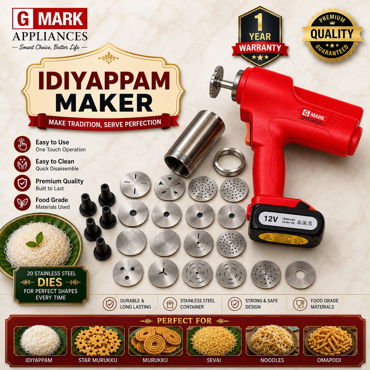 IDIYAPPAM MAKER RECHARGEABLE-PRIME-RED