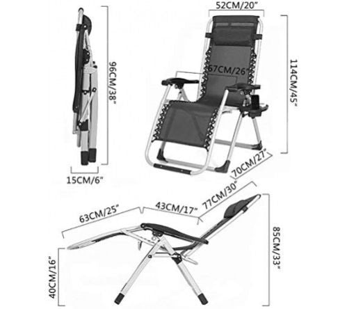 ZERO GRAVITY CHAIR FASHION MODERN PORTABLE FOLDING CAMPING CHAIR RECLINER OUTDOOR FOLDING EASY CHAIR (MEDIUM, BLACK)