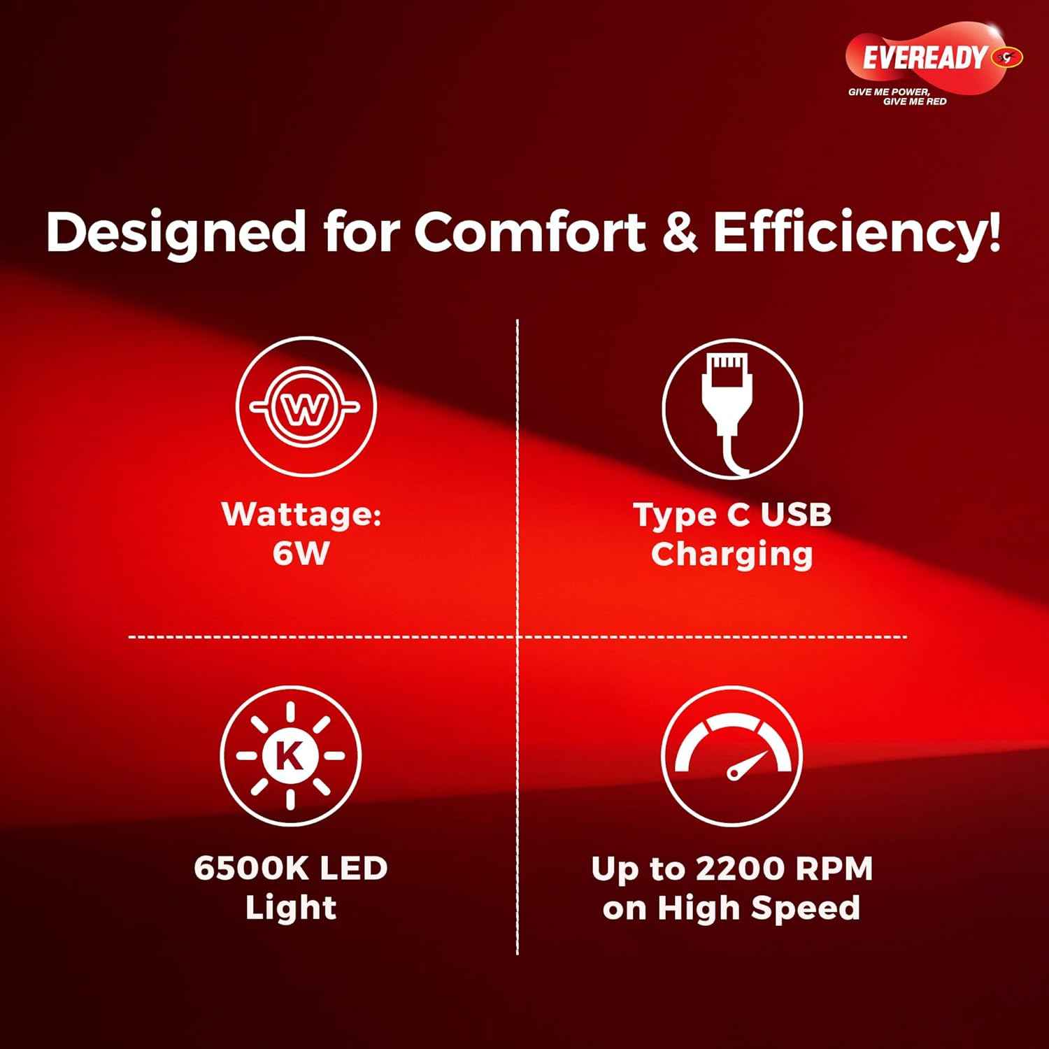 Eveready FE04 Everflo Starlight Rechargeable Fan, White