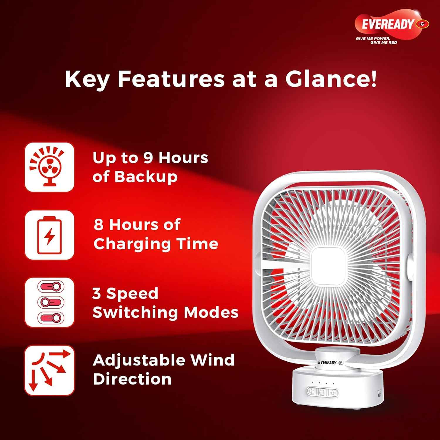 Eveready FE04 Everflo Starlight Rechargeable Fan, White