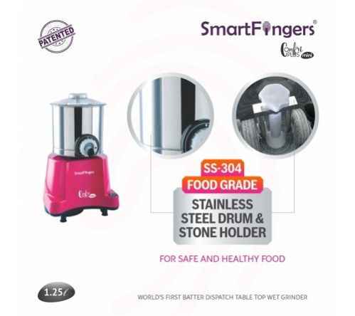 1.25 Liter-Pink/SmartFingers Comfort Plus Mini Table Top Wet Grinder 230V 50hz(COCONUT SCRAPPER WITHOUT PLATE + ATTA KNEADER)