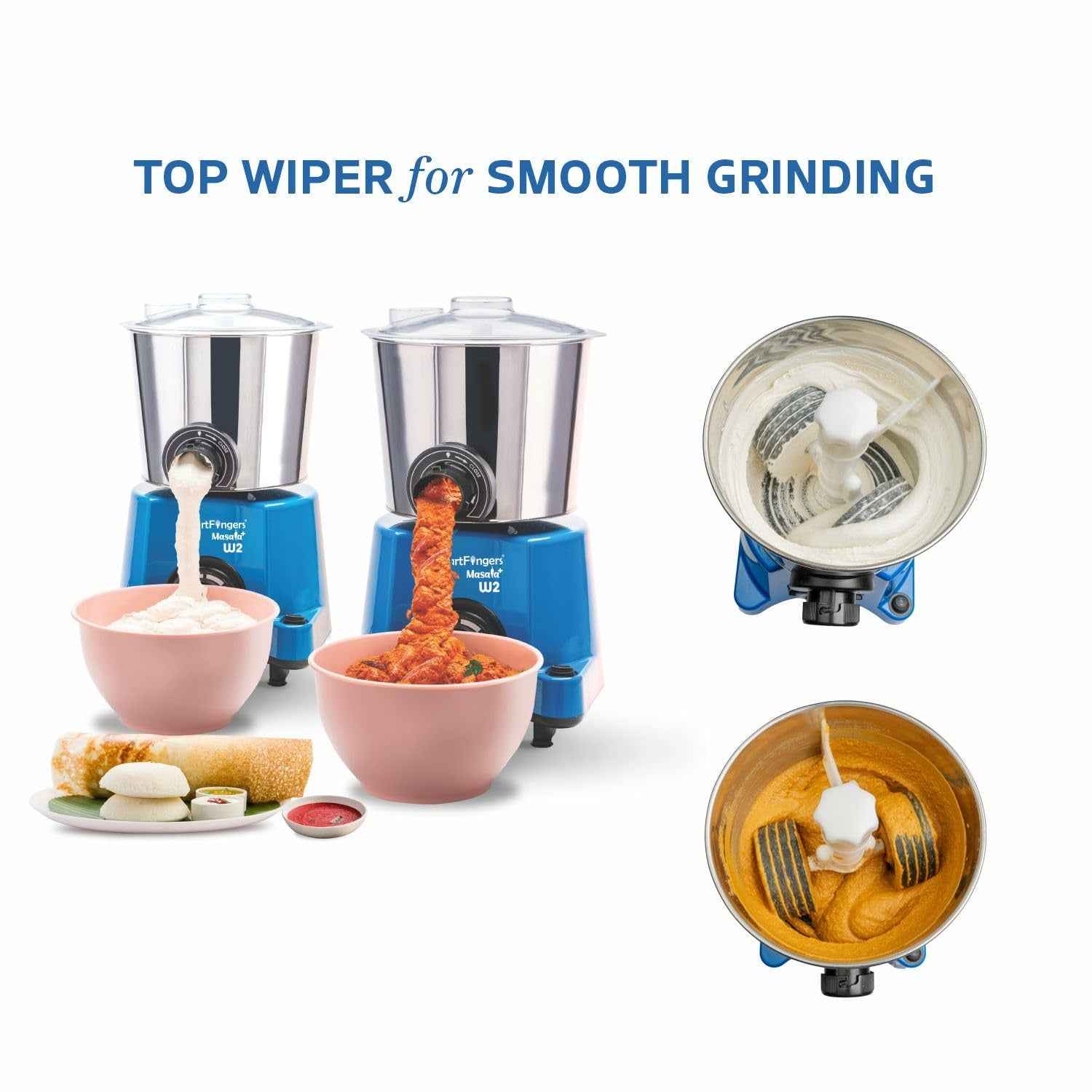 2 Liter-Blue/MASALA PLUS SmartFingers Table Top Masala Wet Grinder 230V 50hz (COCONUT SCRAPPER WITHOUT PLATE + ATTA KNEADER)