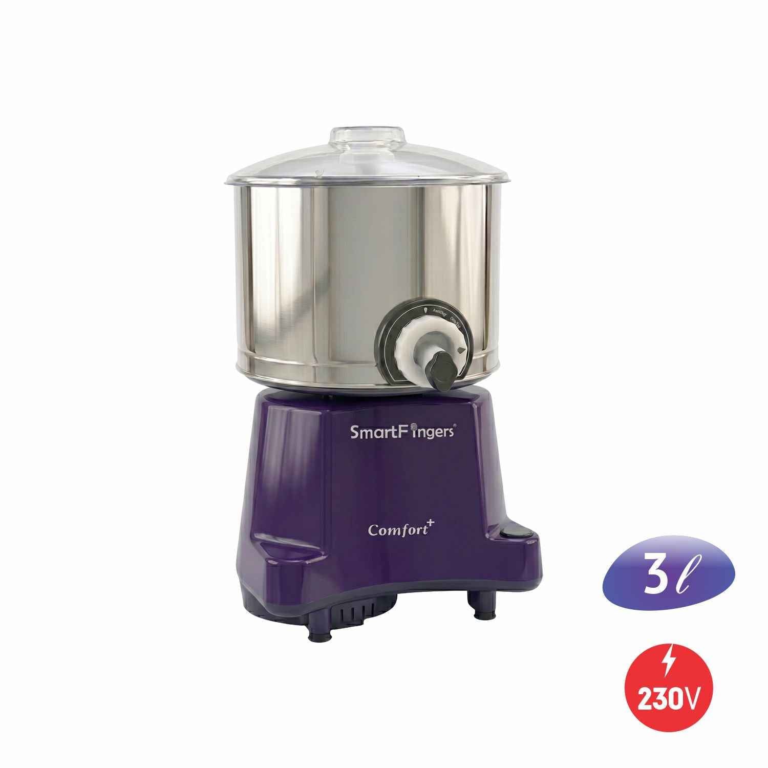 3 Liter-PURPLE/SmartFingers Comfort Plus Table Top Magic Wet Grinder 230V 50hz- (COCONUT SCRAPPER WITHOUT PLATE + ATTAKNEADER)