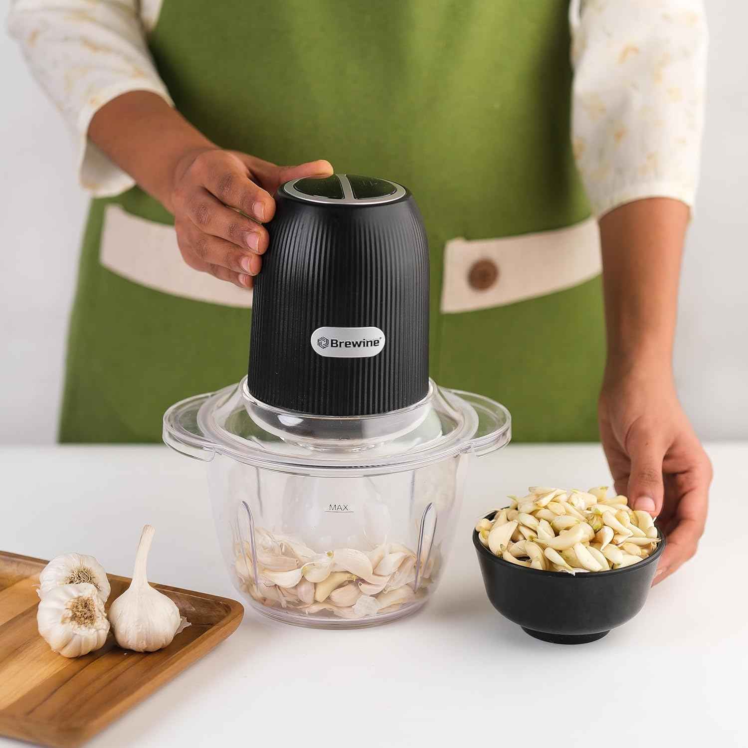 Electric Garlic Peeler & Chopper – 1.2L Plastic Bowl, (Wired-350W)