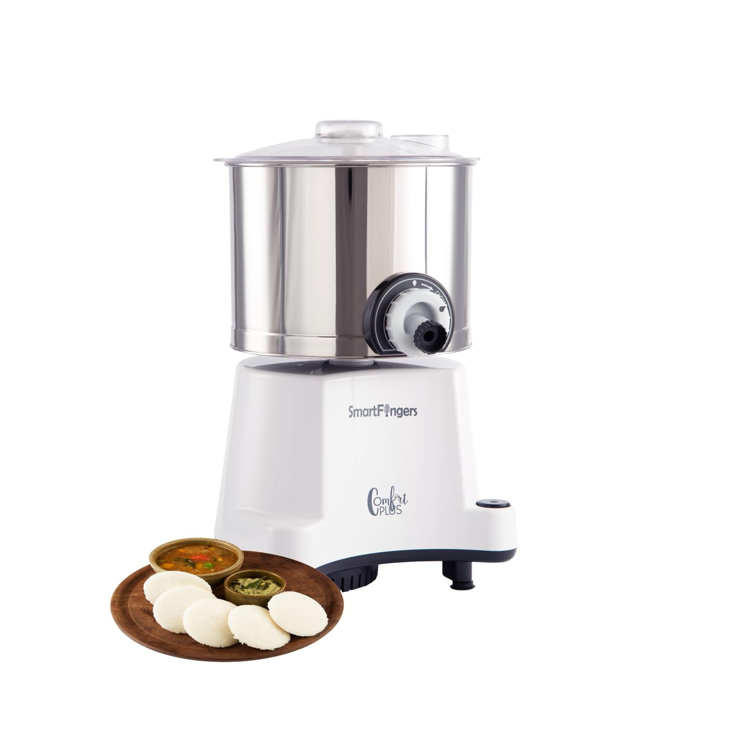 2 Liter-White/SmartFingers Comfort Plus Table Top Magic Wet Grinder 230V 50hz( COCONUT SCRAPPER WITHOUT PLATE + ATTAKNEADER)