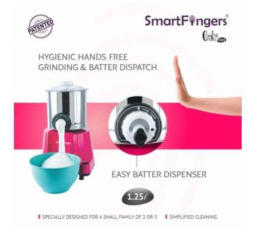 1.25 Liter-Pink/SmartFingers Comfort Plus Mini Table Top Wet Grinder 230V 50hz(COCONUT SCRAPPER WITHOUT PLATE + ATTA KNEADER)