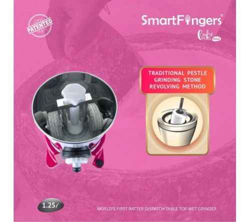 1.25 Liter-Pink/SmartFingers Comfort Plus Mini Table Top Wet Grinder 230V 50hz(COCONUT SCRAPPER WITHOUT PLATE + ATTA KNEADER)