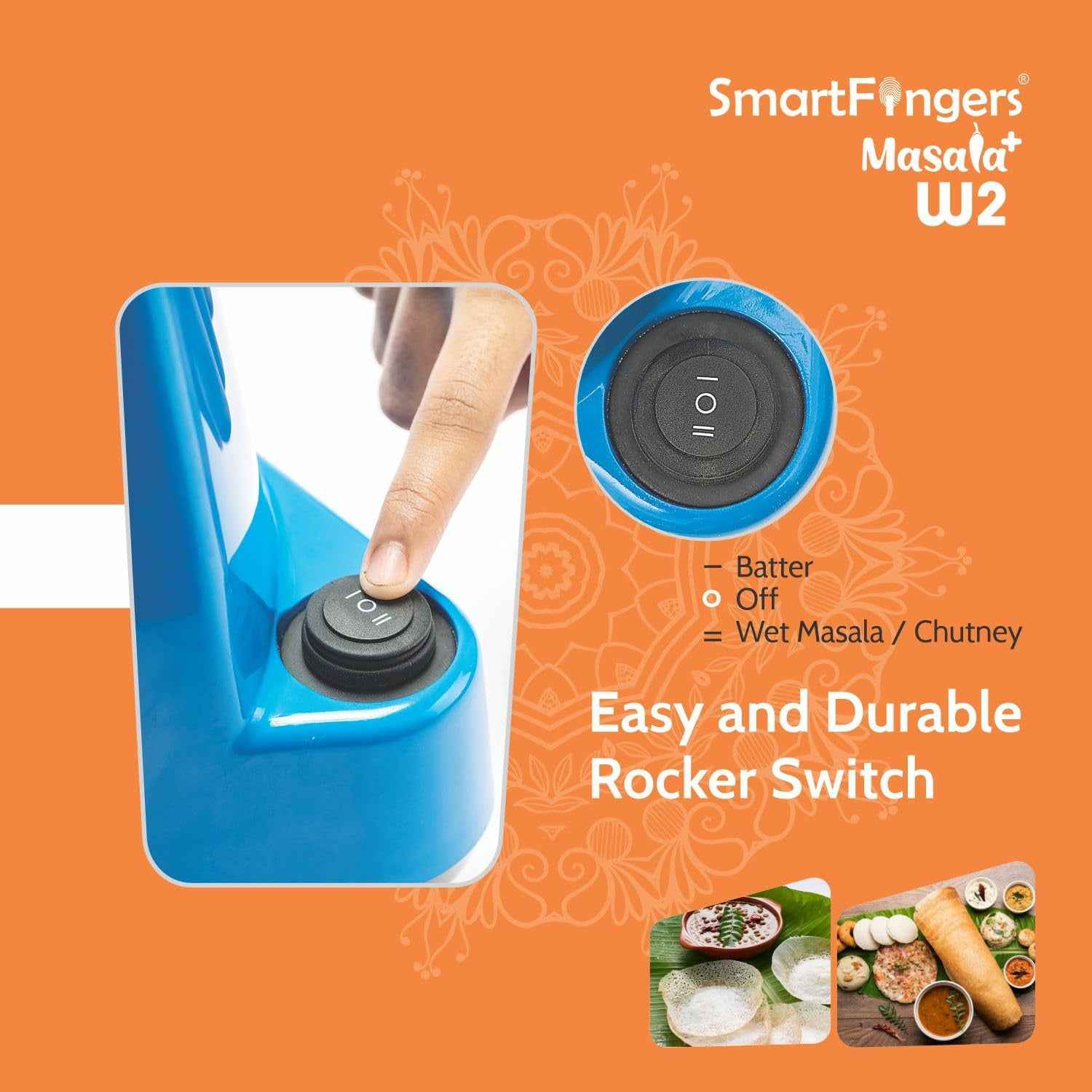 2 Liter-Blue/MASALA PLUS SmartFingers Table Top Masala Wet Grinder 230V 50hz (COCONUT SCRAPPER WITHOUT PLATE + ATTA KNEADER)