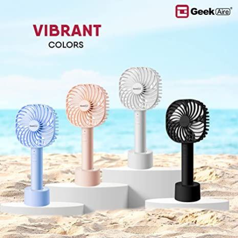 Geek Aire GF2 4 Inch Rechargeable Mini Fan with USB Charging | 5 Speed Option | Power backup Upto 5-7 hrs Low Speed, Table Fan | 2600 mAh Li-ion Battery | For Baby, Makeup, Travel, Home and Office