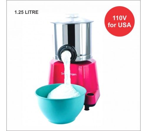 110 VOLT ONLY FOR USA/CANADA SMART FINGERS COMFORT PLUS MINI TABLETOP WET GRINDER, 1.25 LITER, PINK + ATTA KNEADER - 2 IN 1 COMBO
