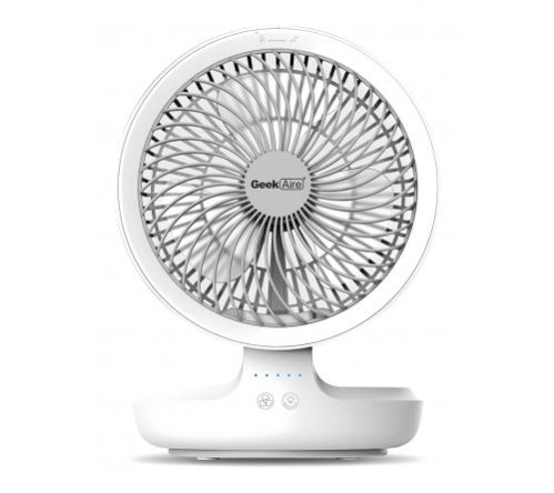 GEEK AIRE GF6, 8 INCH RECHARGEABLE MINI FAN WITH 4000 MAH BATTERY AND LED NIGHT LIGHT, WORKS UPTO 16 HOURS (WHITE)